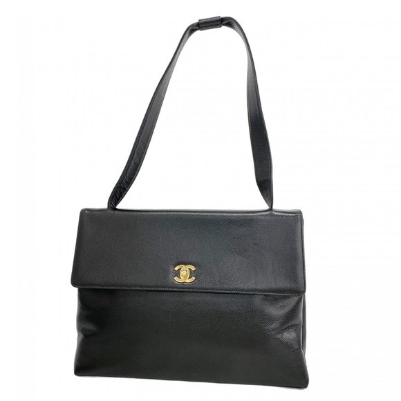 Chanel Shoulder Bag Caviar Skin Black Women's - Picture 1 of 14